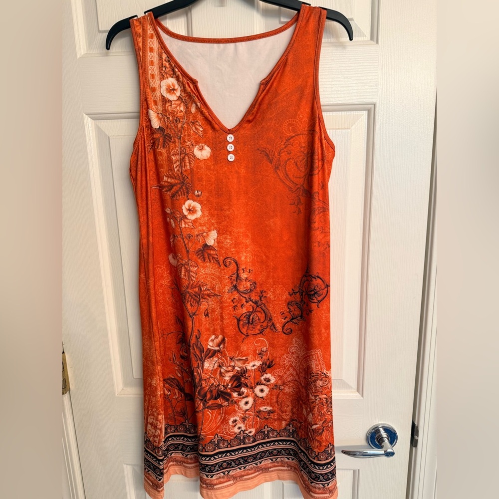 Orange Sundress Sz Large Floral Sleeveless Mini Dress